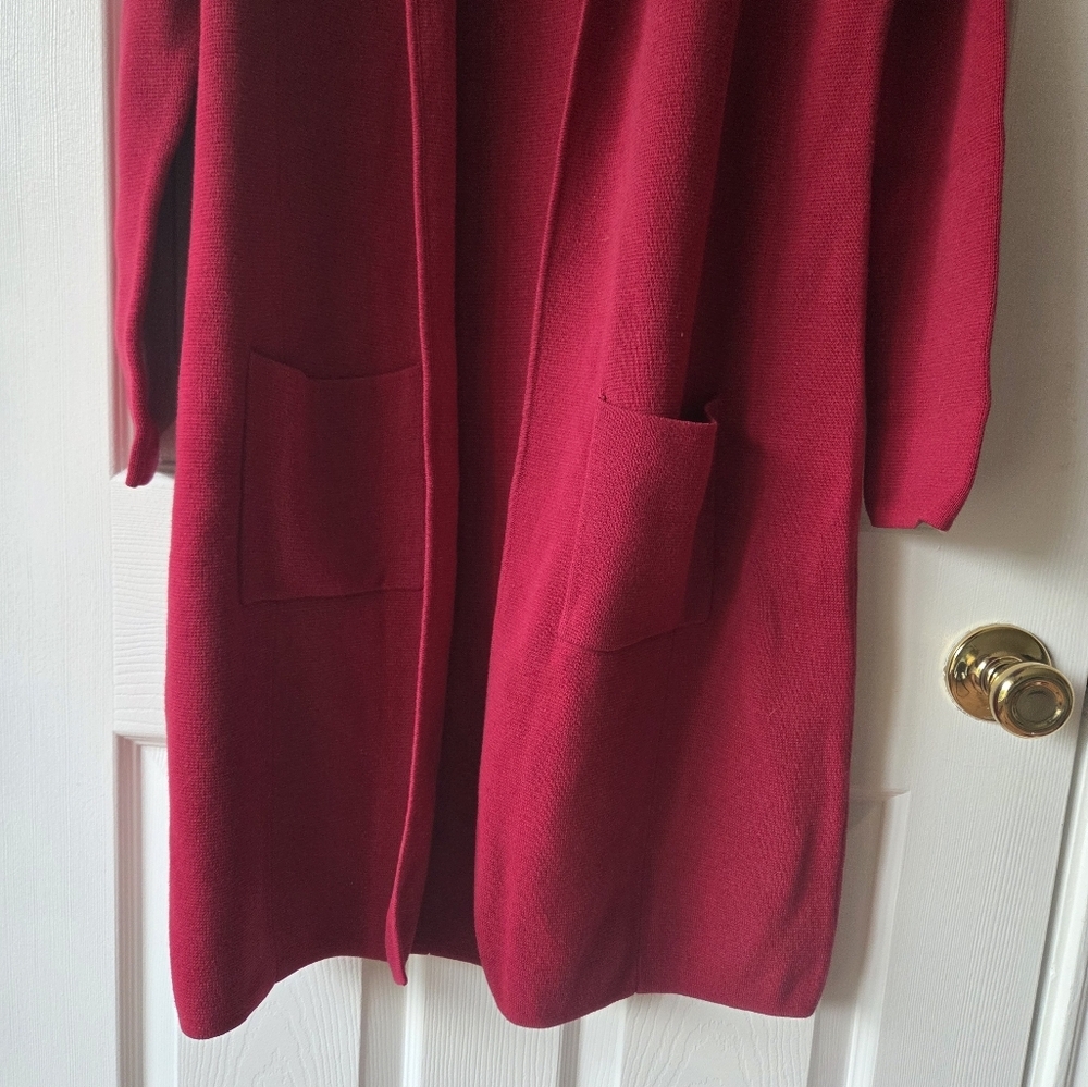 Chico's Long Open-Front Cardigan in Raspberry - Picture 2 of 5